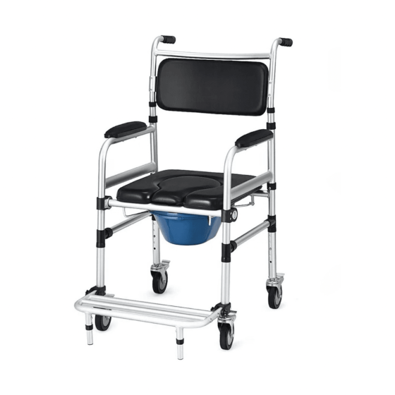 Adjustable Mobile Shower Toilet Commode Chair Bathroom Bedside Footrest Wheelchair