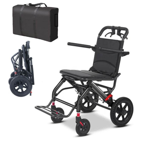 FOCLOVER Ultralight Portable Folding Whe elchair - Travel-Friendly and Durable Aluminum Alloy Wheelchair with 12-Inch Honeycomb Wheels
