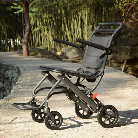 UltraLite: Lightweight Foldable Aluminium Portable Wheelchair Black with Handbrakes