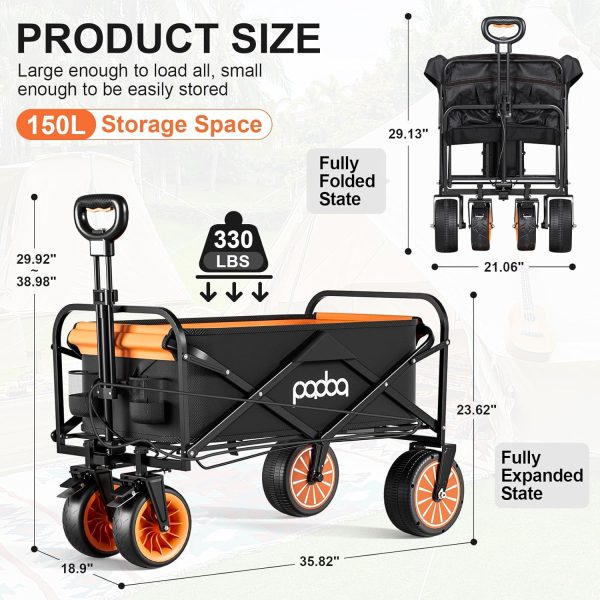 Big Wheels Collapsible Wagon Heavy Duty 300lbs Utility Electric Beach Wagon Carts for Camping Garden Sports Outdoor Beach Use - Image 6