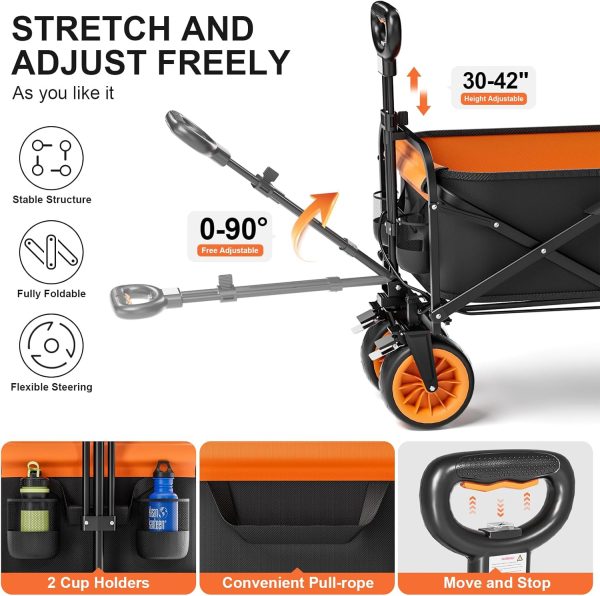 Big Wheels Collapsible Wagon Heavy Duty 300lbs Utility Electric Beach Wagon Carts for Camping Garden Sports Outdoor Beach Use - Image 2