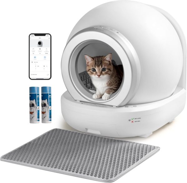 Large capacity intelligent automatic cleaning cat litter box, suitable for multiple cats, APP control/safe/low noise